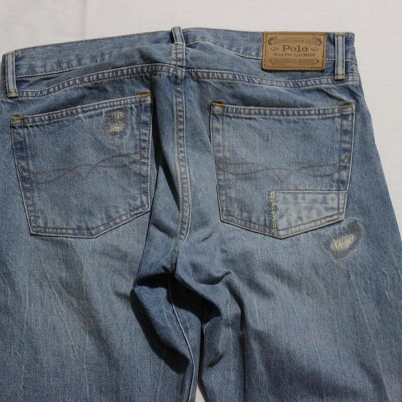 Mens Ralph Lauren Sullivan Slim Ski Club Light Wash Patchwork Mid-rise Jeans - Picture 4 of 7